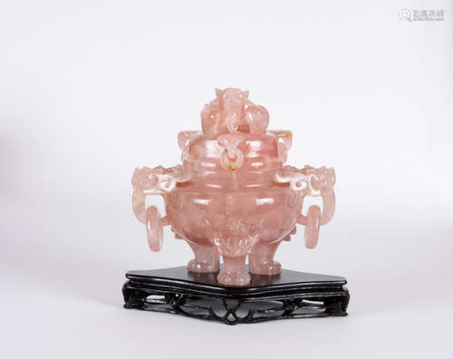 Late Qing/Republic - A Tourmaline Carved Dragon Tri-Pod Cens...