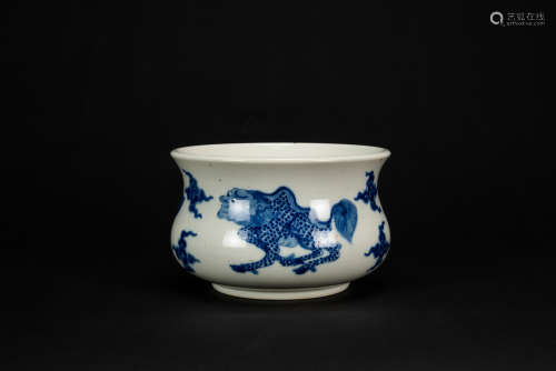 Qing 18th Century - A Blue And White ‘Kirin’ Brush Washer