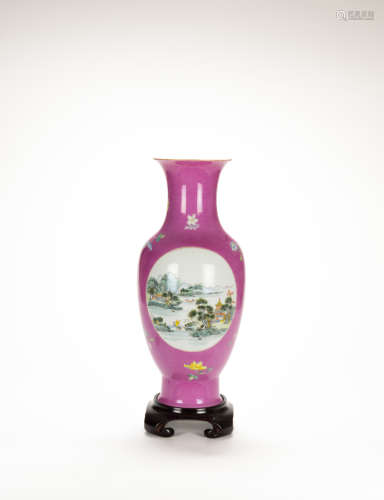 Qing - A Pink Ground Famille - Glazed ‘Landscape’ Vase