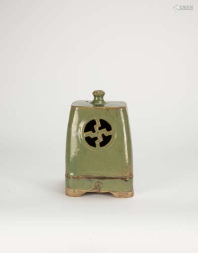 Antique - A Green Glazed Candle Holder And Cover