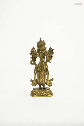 Qing - A Gilt-Bronze Figure Of Avalokitesvara