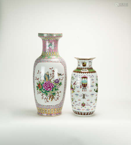 Early 20th Century - Two Famille Glazed ‘Dragon, Phoenix’ Va...