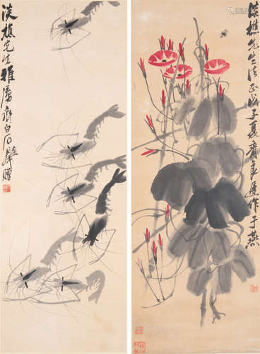 Qi Bai Shi (1864-1957) and Qi Liang Chi (1921-2003) Two Pain...