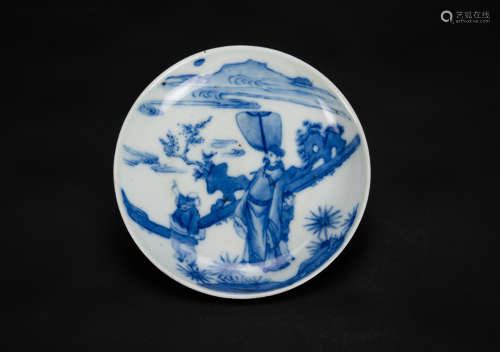 Qing Kungxi - A Blue And White ‘Figures , Sunrise’ Dish