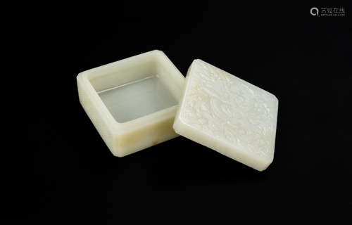 Qing - A Fine White Jade Carved ‘Dragon’ Box And Cover