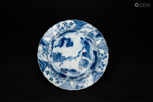 Qing Kungxi - A Blue And White ‘Deer Hunter’ Plate
