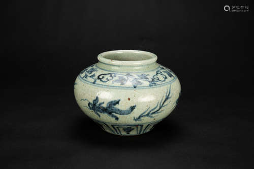 A Blue And White ‘ Fishes And Seaweed’ Jar