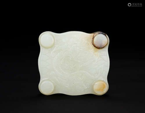 Qing - A White Jade Carved ‘Dragon’ Ink Pad