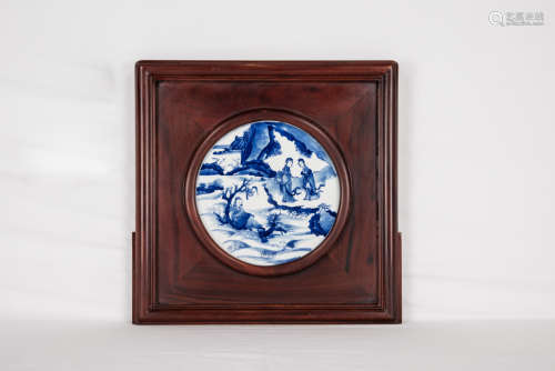 Qing - A Blue And White ‘Figures’ Plque