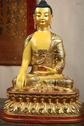 铜鎏金手工精修彩绘一尊释迦牟尼佛