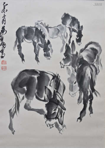 黄胄（1925-1997） 六驴图 立轴