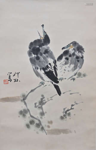 萧朗（1917-2010） 鸬鹚图 立轴