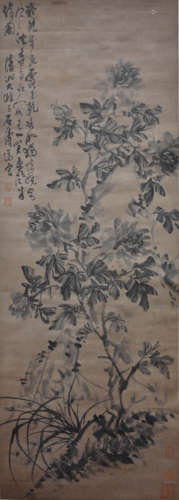 石涛（1642-1708） 牡丹竹石 立轴