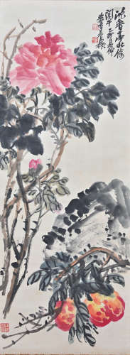 吴昌硕（1844-1927）花卉 立轴 日本回流