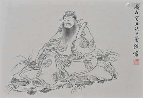 苏曼殊（1884-1918） 白描人物 镜片