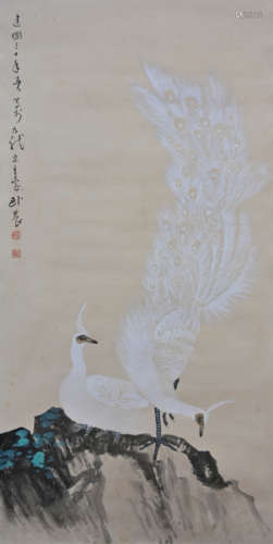 苏卧农（1901-1975） 孔雀图 立轴