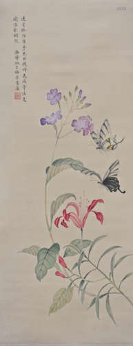 潘静淑（1892-1939） 花卉蝴蝶 绢本立轴