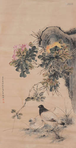 孔小瑜 1899-1984 双鸽图