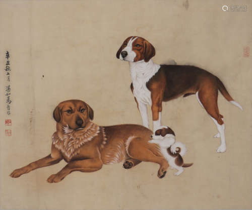 马晋 1900-1970 双犬图