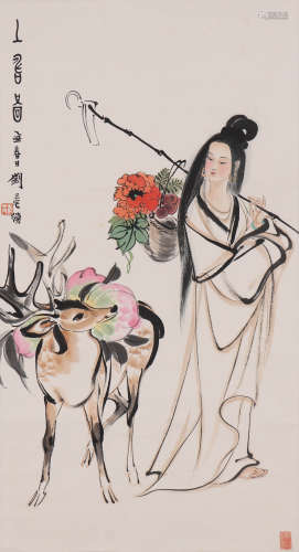 刘旦宅 1931-2011 仕女仙鹿图
