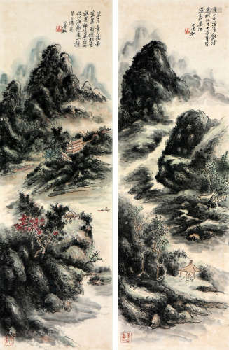 黄宾虹 1865-1955 山水对屏