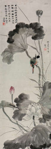 吴湖帆(1894-1968)潘静淑（1892-1939） 荷墉翠鸟