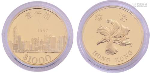 香港1997年 $1000香港回歸 精裝 紀念金幣 15.9g