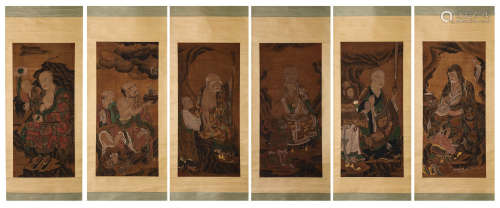 Set Of Six Chinese Arhats Paintings, Anonymous