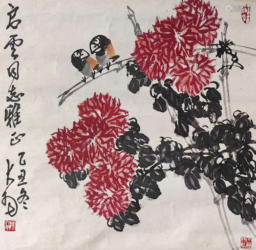 陈大羽-花鸟 纸本设色镜片