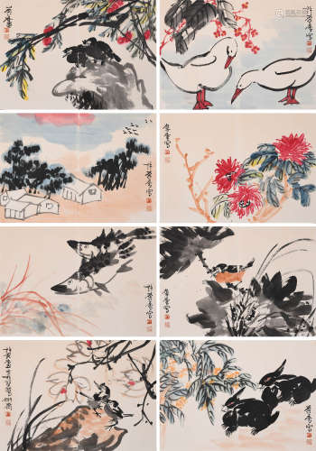 许麟庐 (1916-2011) 花鸟山水册页
