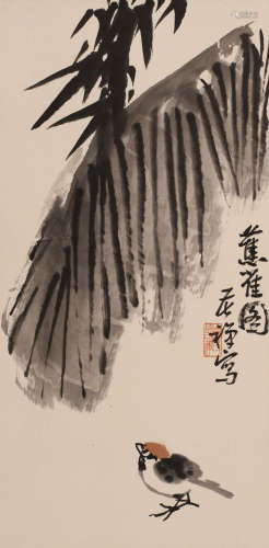 李苦禅 (1899-1983) 芭蕉小雀