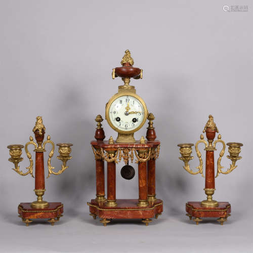 19世纪 西洋大理石鎏金钟一套