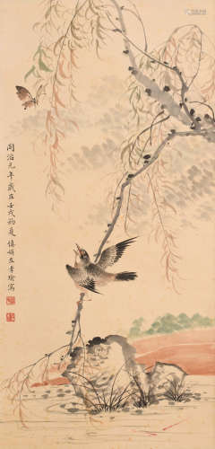 左孝瑜 (1833-1894) 柳荫蝶雀图