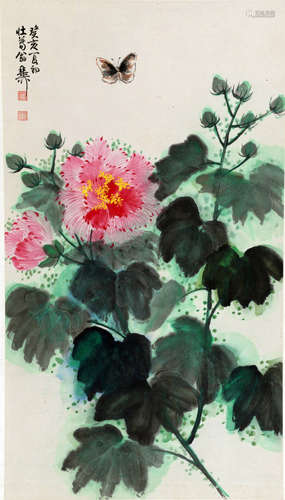 谢稚柳 芙蓉小鸟 纸本立轴