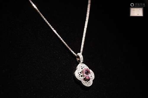 K18WG 天然帕帕拉恰橙粉色寶石項鏈 1.126ct 鑑別書付