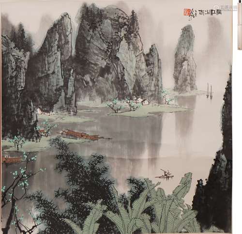 白啟哲 灕江之春 文物店簽 設色紙本