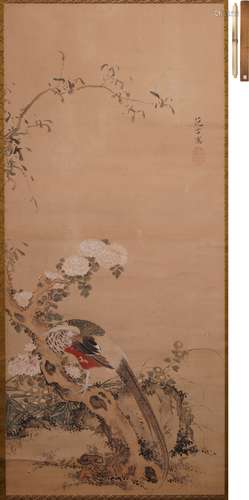 範穀 花鳥図 設色紙本
