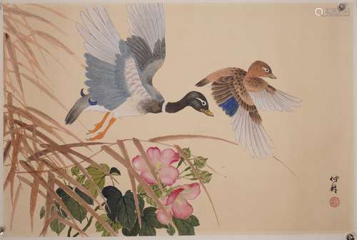 喻仲林 花鳥図 設色紙本