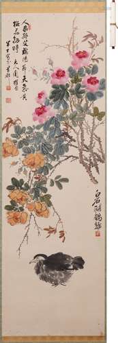 陳半丁、齊白石 月季鵪鶉 設色紙本