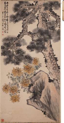 陳半丁 花卉図 設色紙本