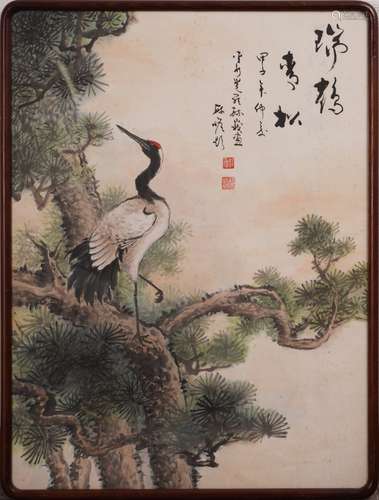 瑞鶴青松図 設色紙本