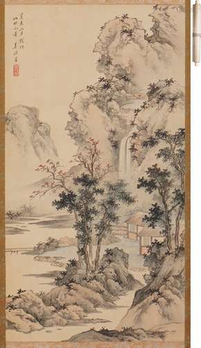 吳鏡汀 山水小景図 設色絹本