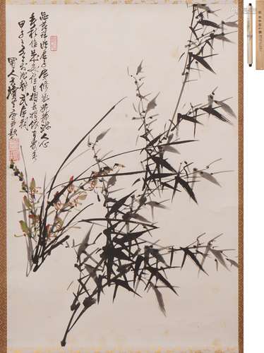 方濱生 蘭竹図  設色紙本