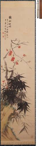 胡鐵梅 竹梅図 中華胡鐵梅時客日本 設色紙本