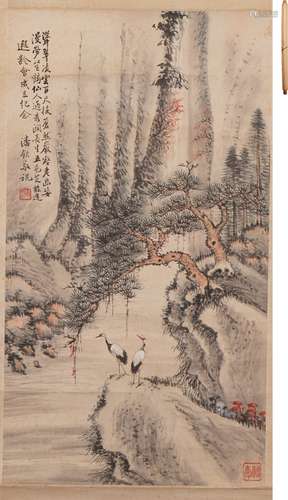 潘欽 花鳥図 設色紙本