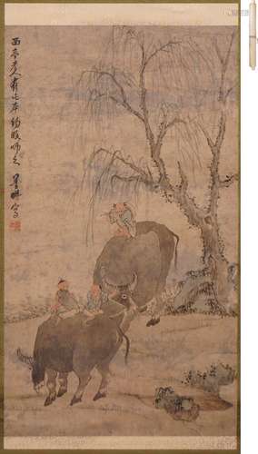 墨耕 牧牛図 設色紙本