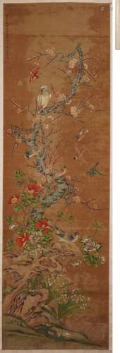 王淵 花鳥図 設色絹本