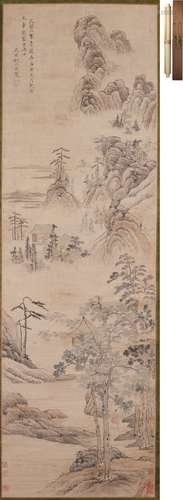 柯久思 峰戀山水図 設色紙本