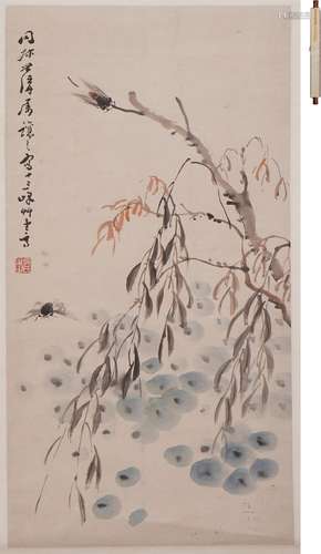 吳讓之 柳蟬図 設色紙本