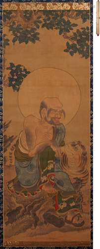 有款 羅漢図  設色絹本